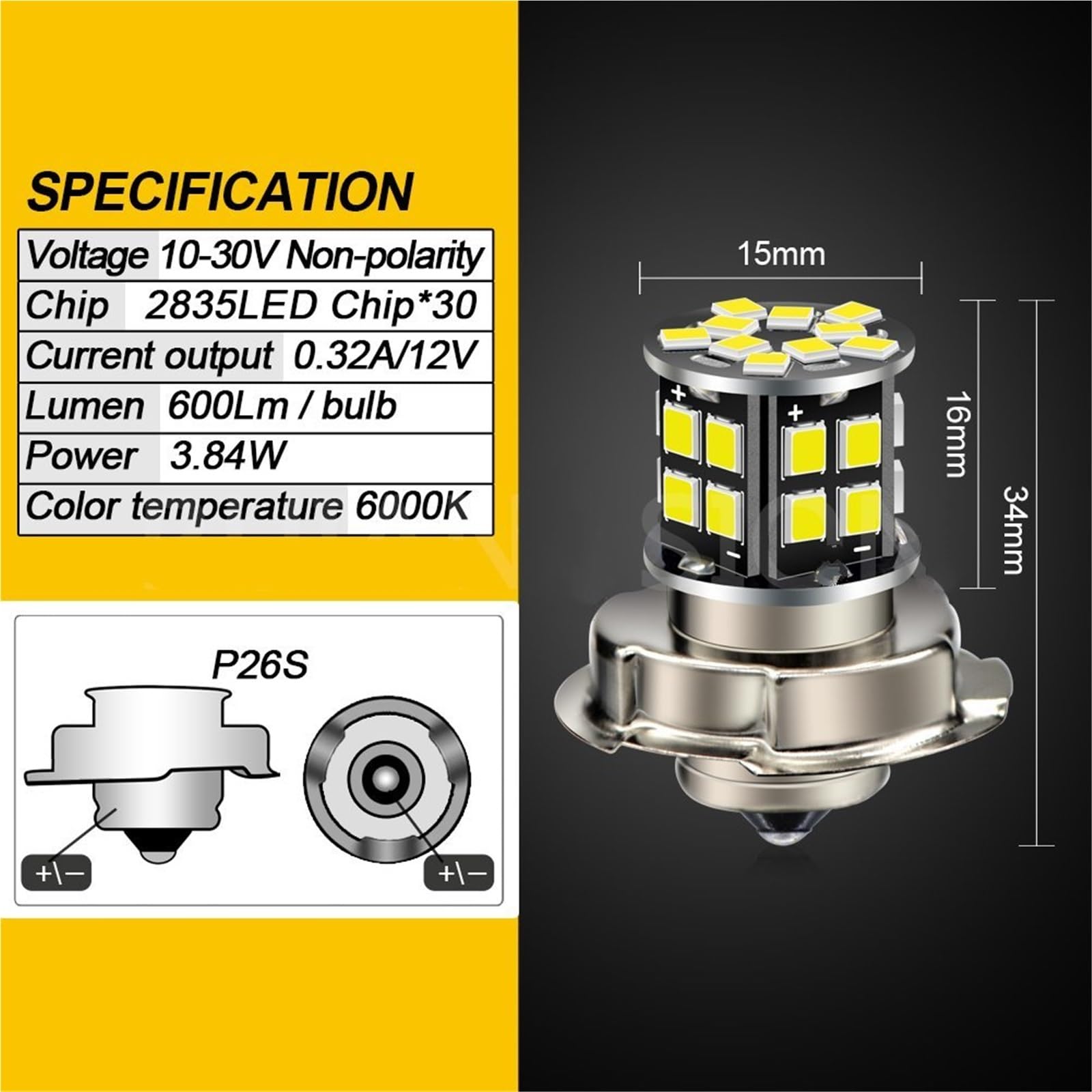 Phare Moto LED Ampoule Phare LED pour Moto P26S Phare Antibrouillard