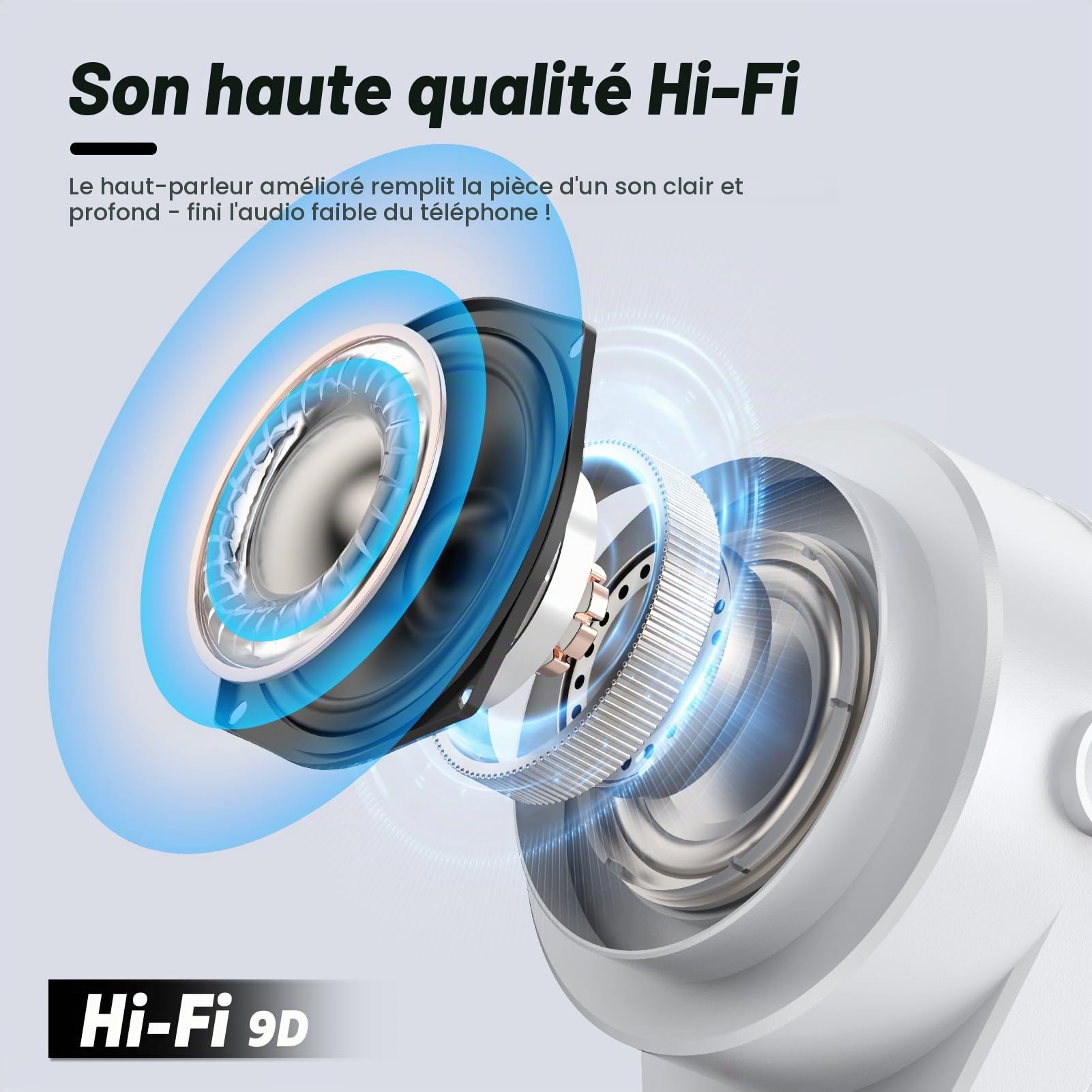 Enceinte Bluetooth sans fil à induction, design 4 en 1 avec RVB, base antidérapante pour téléphones de 4 à 13 pouces, Bluetooth 5.3, jeu instantané, cadeau technique parfait (blanc)