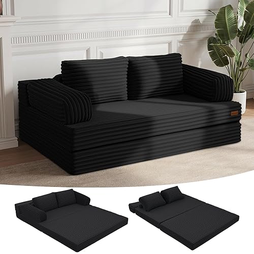 Convertible Sofa Bed Black, Folding Floor Couch Bed Queen, Pull
