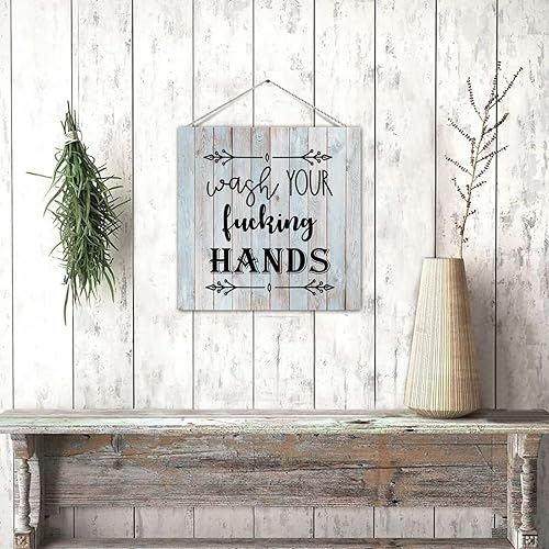 Miniatura 4 de Placa de madera para colgar en la puerta con aspecto desgastado, diseño de casa de campo, para baño, decoración de pared para baño, inodoro