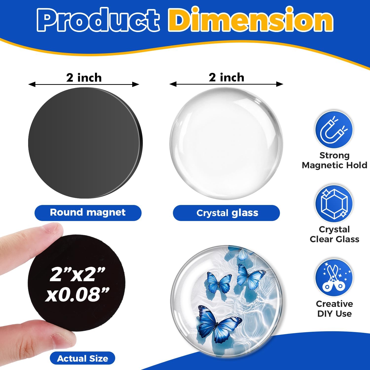 Party Zealot 2 Inch Glass Magnet Kit – 144 Pcs Fridge Magnet Making Kit with Glass Cabochons & Clear Adhesive Dots, DIY Custom Magnets for Photos, Notes, Whiteboards, Lockers & Home Organization