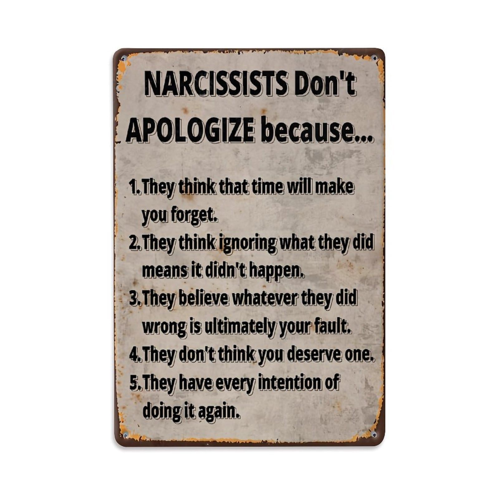 Jdfenggu Vintage Narcissists Don't Apologize Retro Metal Tin Sign, Decor Art Poster For Bar, Home, Man Cave, Kitchen, Laundry Room Gift 8X12inch