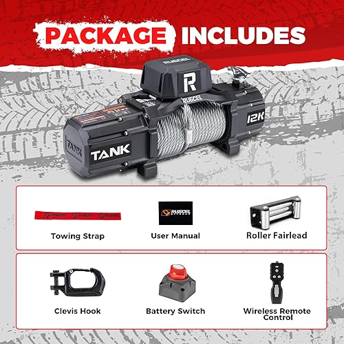 Miniatura 9 de RUGCEL WINCH Cabrestante de cuerda sintética eléctrica impermeable de 12000 libras de 12 V con Hawse Fairlead, control remoto infrarrojo 2 en 1,