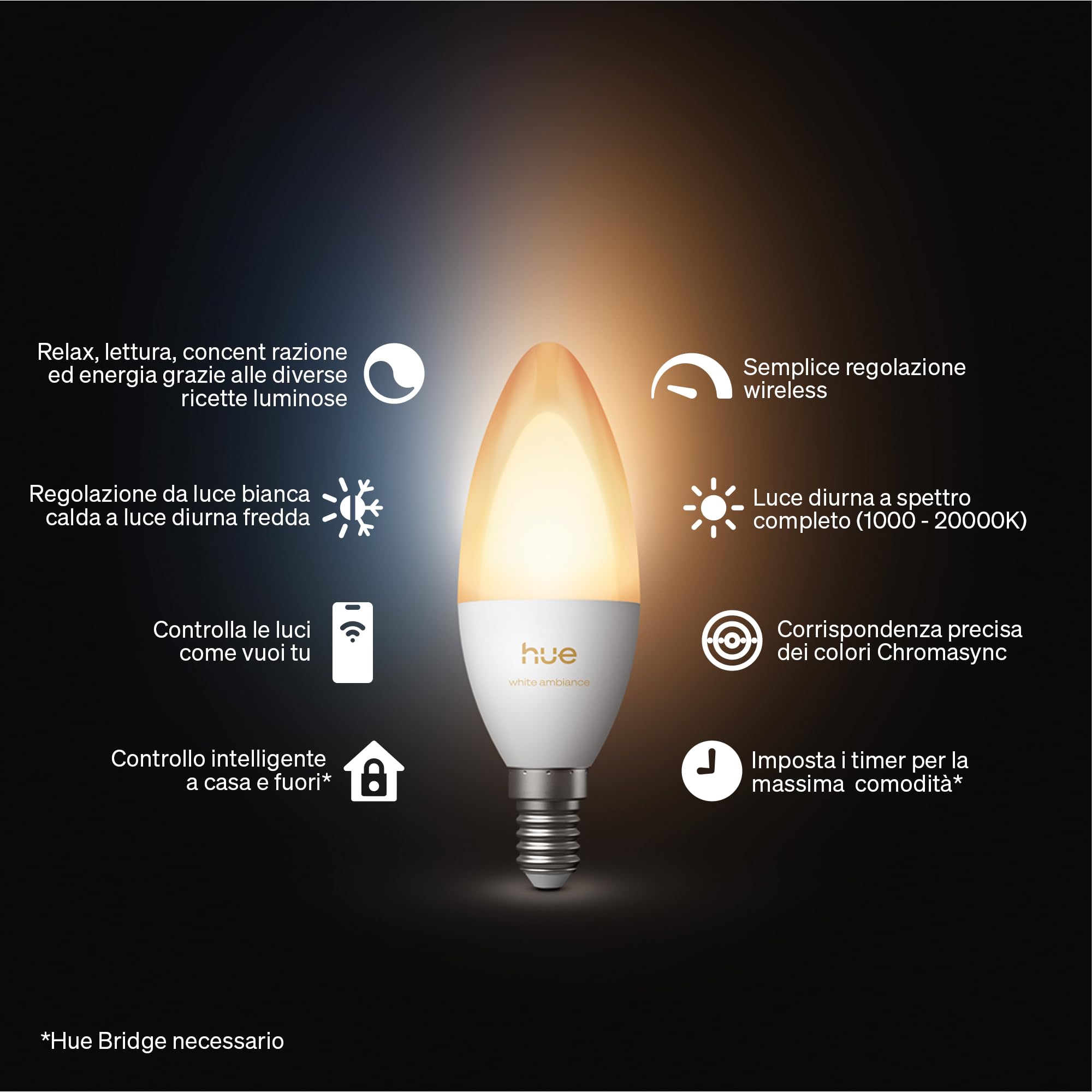 Philips Hue Smart LED Lampadina Design Candela, B39, E14, 3Pz, Lampadine Smart, Illuminazione Spettro Completo 1000K-20000K, 500 lm, Regolazione Ultrafluida, Chromasync, Alexa, Google Home, Apple Home