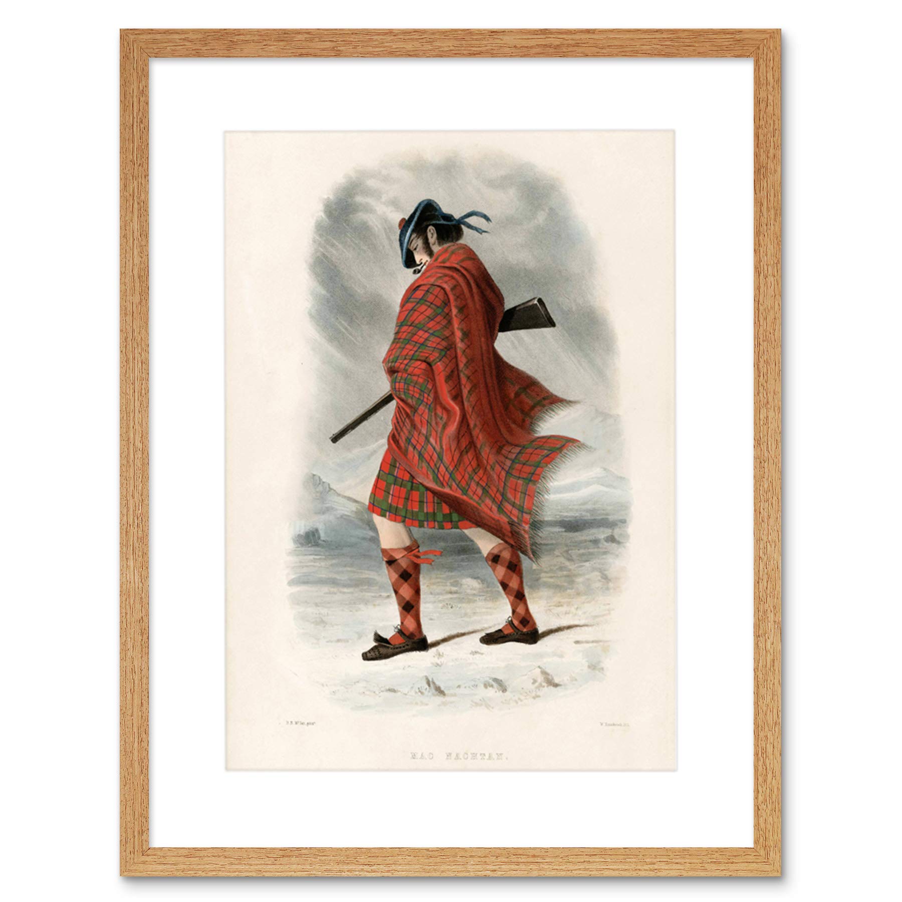 Wee Blue Coo Painting Clan Scotland Tartan Macnaughton Macnachten Framed Wall Art Print