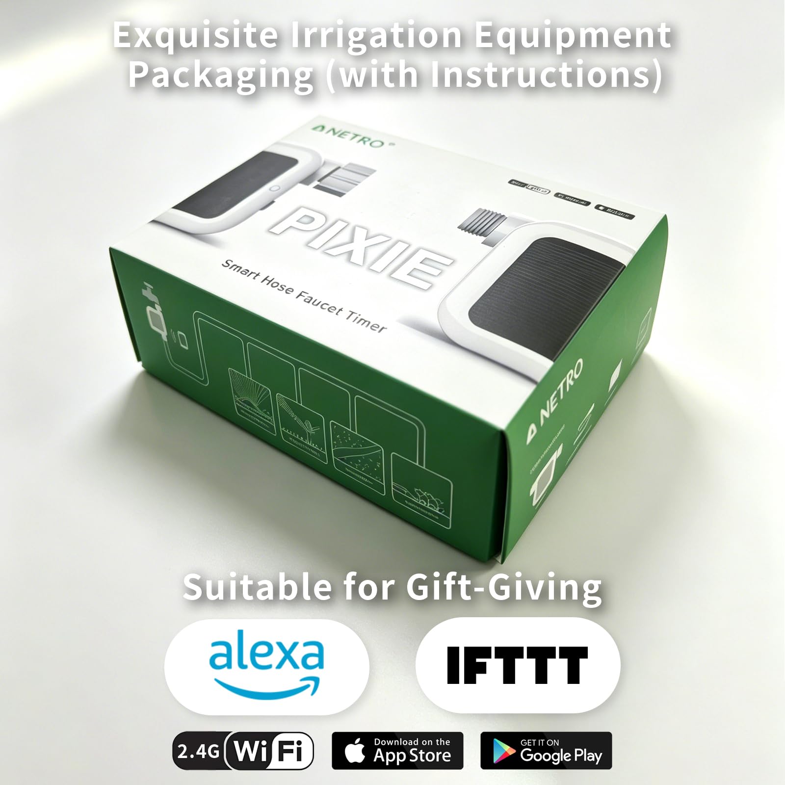 Netro Pixie - Timer intelligente per tubo per irrigazione, collegato a WiFi, alimentato a energia solare, con sensore meteo