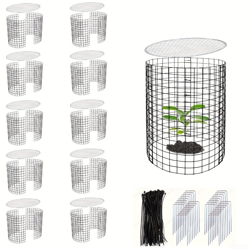 Gabbia da giardino rotonda in metallo, 42,8 x 33 cm, con picchetti per esterni, protezione per fiori e ortaggi (B)