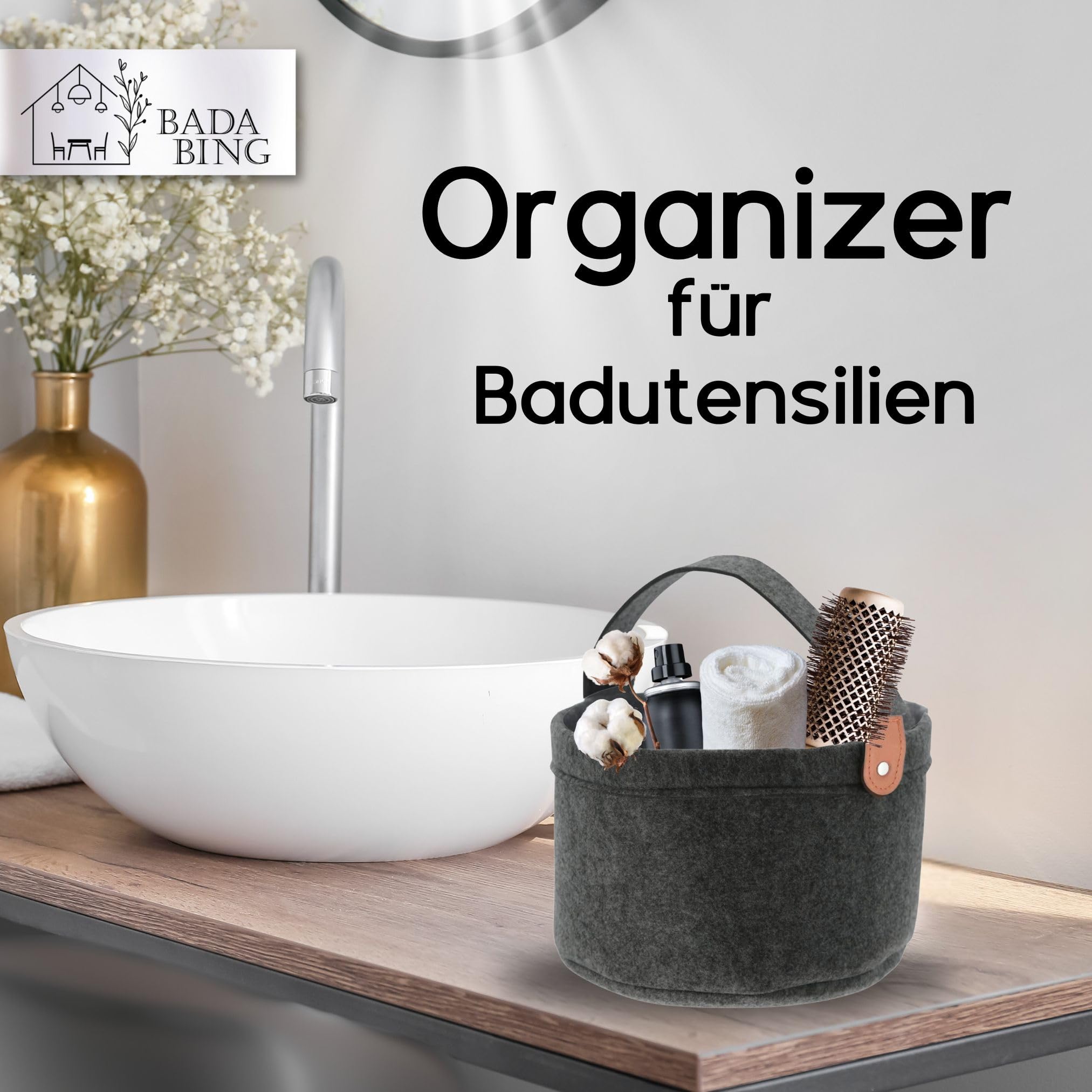 Bada Bing Set Di 2 Cestini Portaoggetti In Feltro Antracite Con Manici - Organizer Per Ufficio E Casa, 20x20x13 Cm