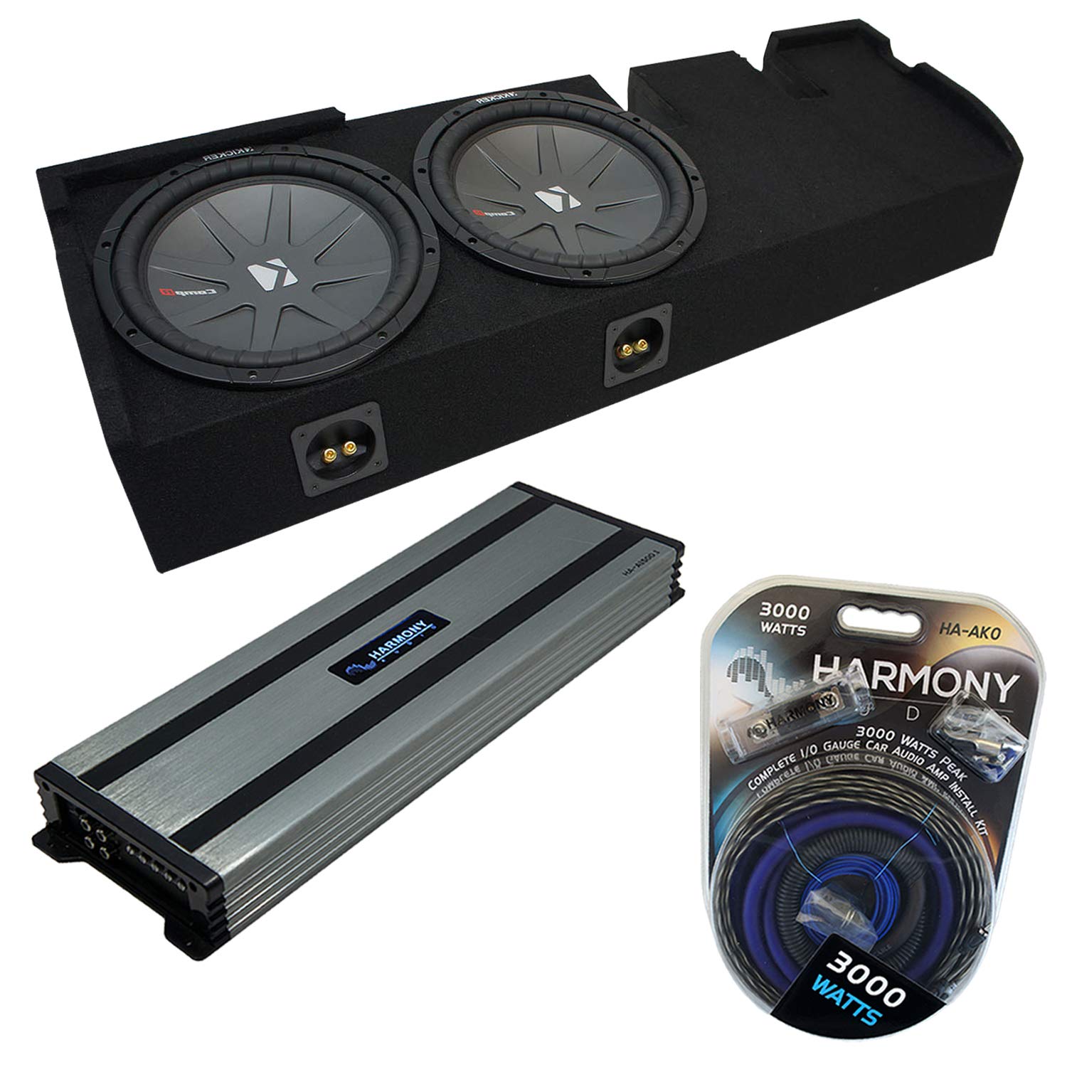 Harmony Audio Kicker CWR12 Compatible with Ford F-150 Super Crew Truck 2001-2003 Bundled with HA-A1500.1 Amplifier and Dual 12
