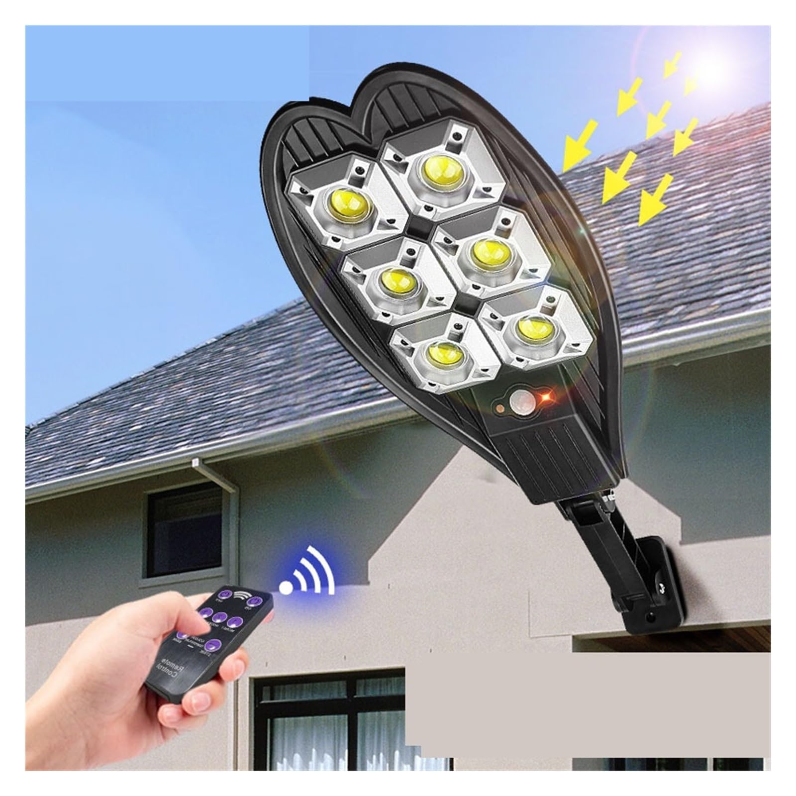 Solarna lampa uliczna, 3000W zewnętrzna lampa słoneczna LED 3 tryby wodoodporna lampa słoneczna 300COB oświetlenie ogrodowe pilot lampy uliczne z czujnikiem ruchu na ulice(Set A)