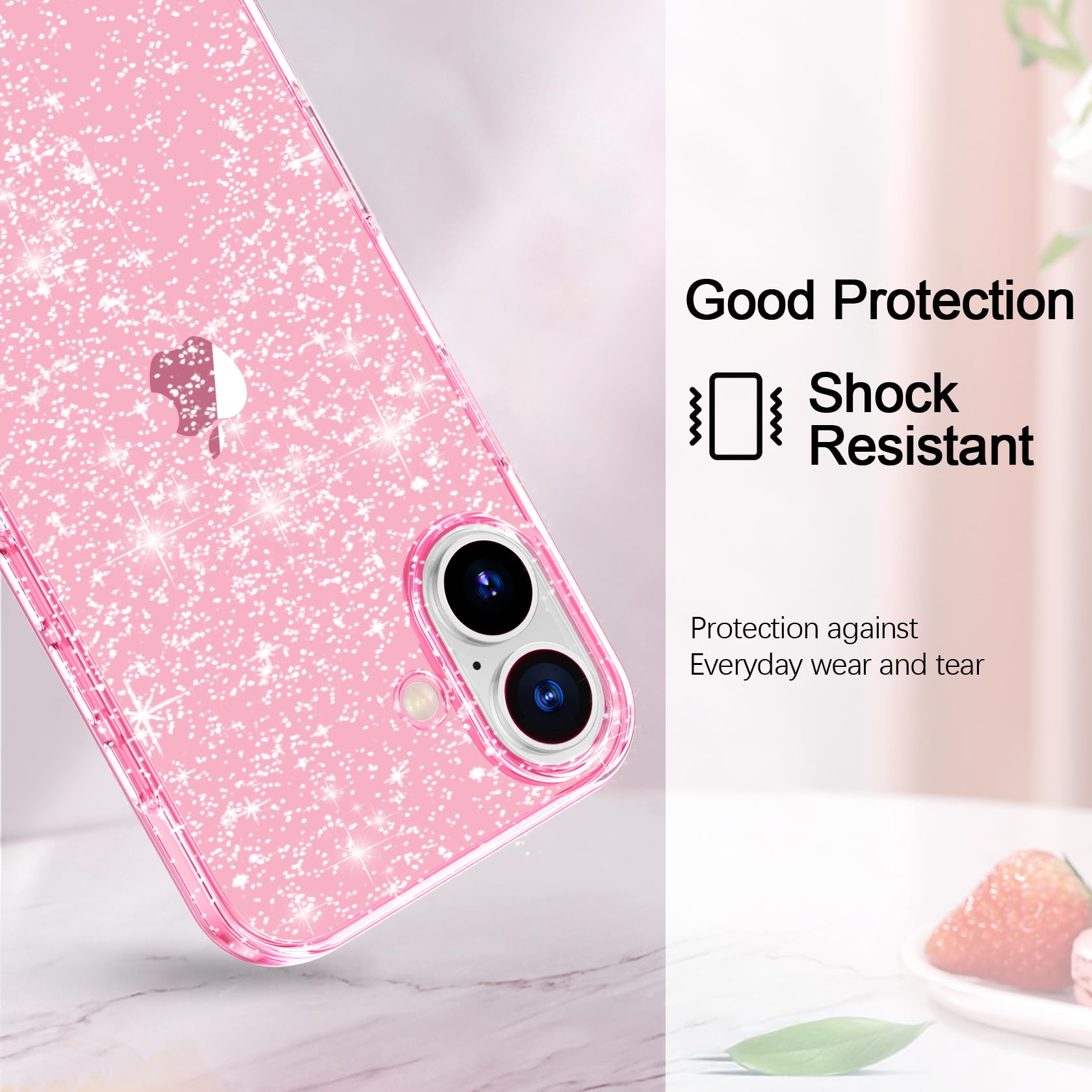 AROYI 3 In 1 Clear Glitter Case Compatible With IPhone 16 Case With 2 Tempered Glass Screen Protector, Soft Bumper Anti-Scratch Sparkle Bling Women - View #7