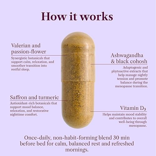 Miniatura 3 de Sueño y relajación  60 cápsulas, suministro de 1 mes  Apoyo de la menopausia para descanso, calma, alivio del estrés y vitalidad matutina  Formulado