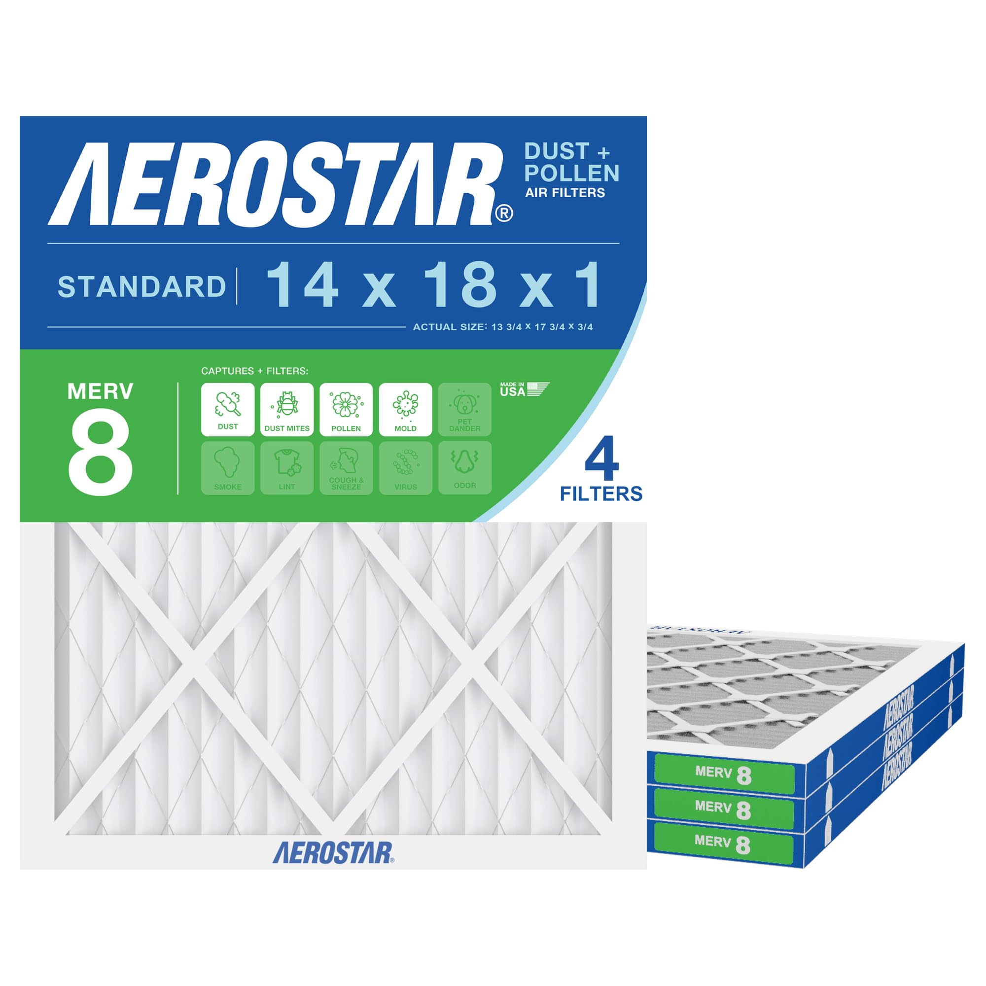 Aerostar 14x18x1 MERV 8 Filter 4-Pack