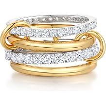Stackable Gold Rings for Women Non Tarnish 18K Gold Plated Interlocking Ring Stack Set Mixed Metal Statement Rings Dainty Cubic Zirconia CZ Band Thumb Ring Size 6-10 Jewelry Gift for Women
