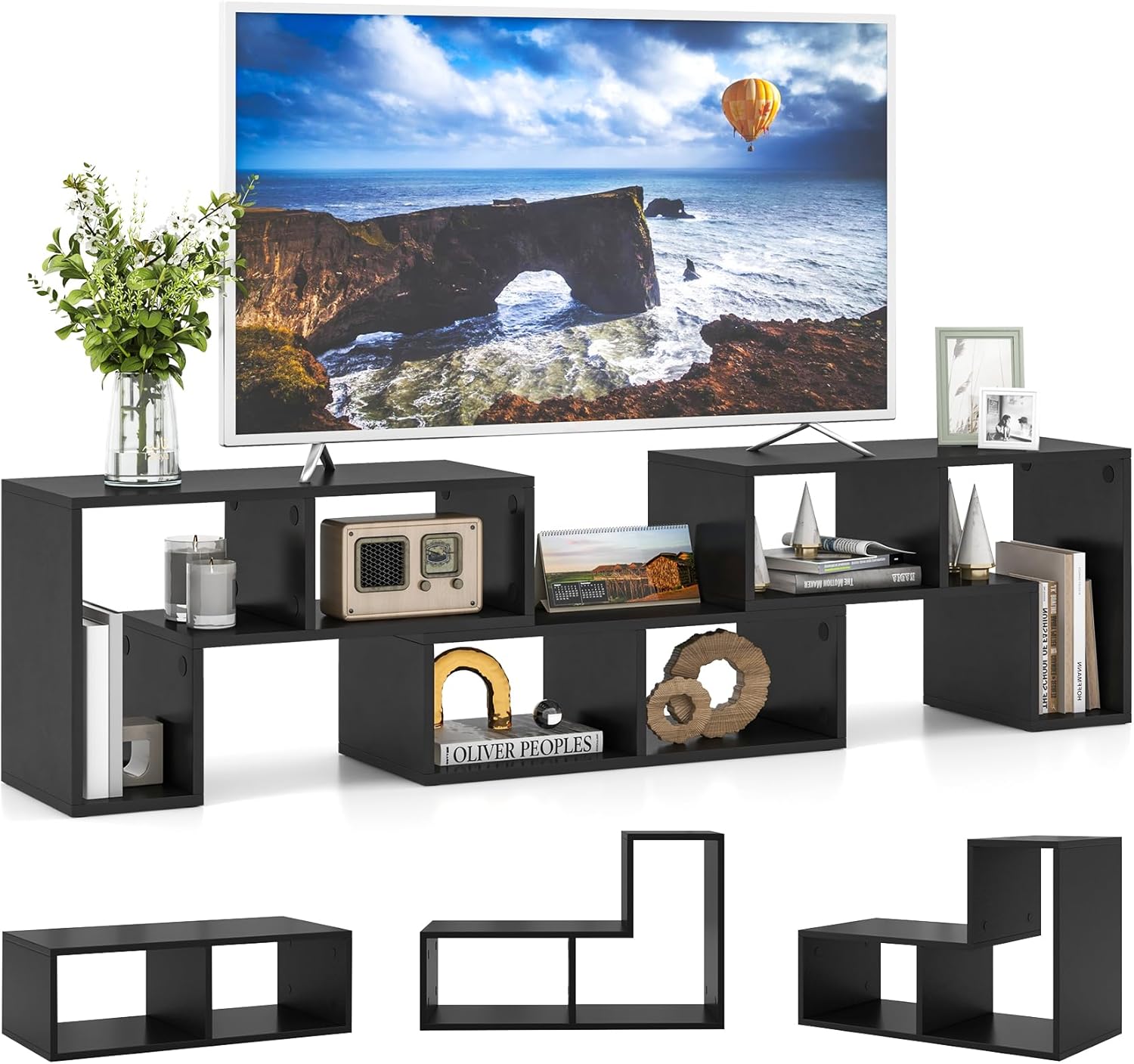 TV Stand for 65 inch TV, 3 Pieces Entertainment Center, Free Combination Bookshelf with Open Storage Shelves, Modern Media Console Cabinet for Living Room, Bedroom, Office