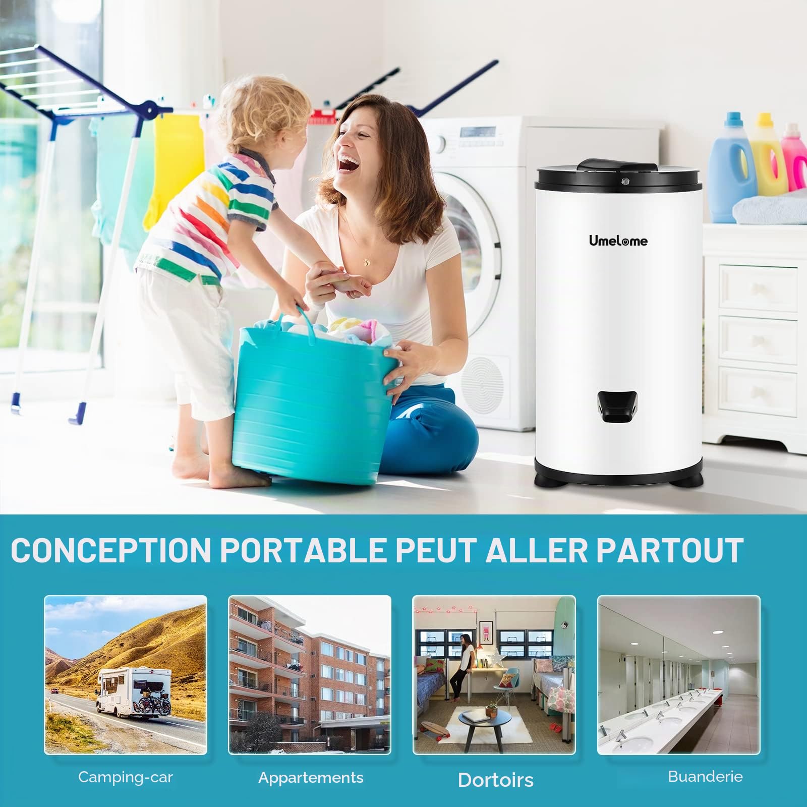 Essoreuse grande capacité 6 kg Séchoir rotatif 2800 tr/min Spin Dryer énergétique et économie d'énergie Blanc