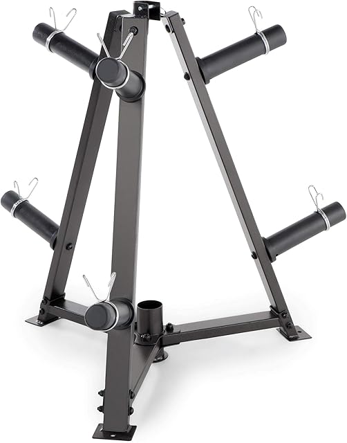 Marcy 6-Peg Olympic Weight Plate Tree and Vertical bar Holder Storage Rack Organizer for Home Gym PT-5757, Black