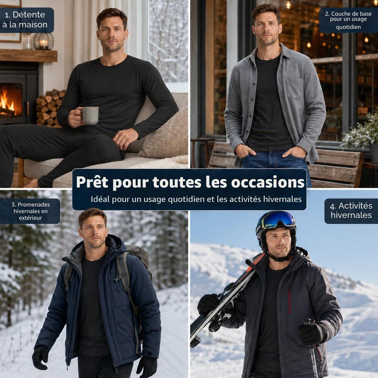 Ensemble sous-vêtements Thermiques Homme doublé Polaire léger Chaud Respirant Extensible Haut Manches Longues et Legging Hiver