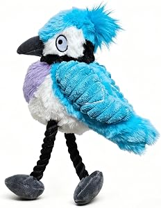 Pup & Flock Premium Stuffed Plush Dog Toys, Interactive - Squeaky, Crinkly, Tug of War - Soft & Durable, Tough Materials for Small, Medium & Large Breeds, Designed in Canada - Blue Jay