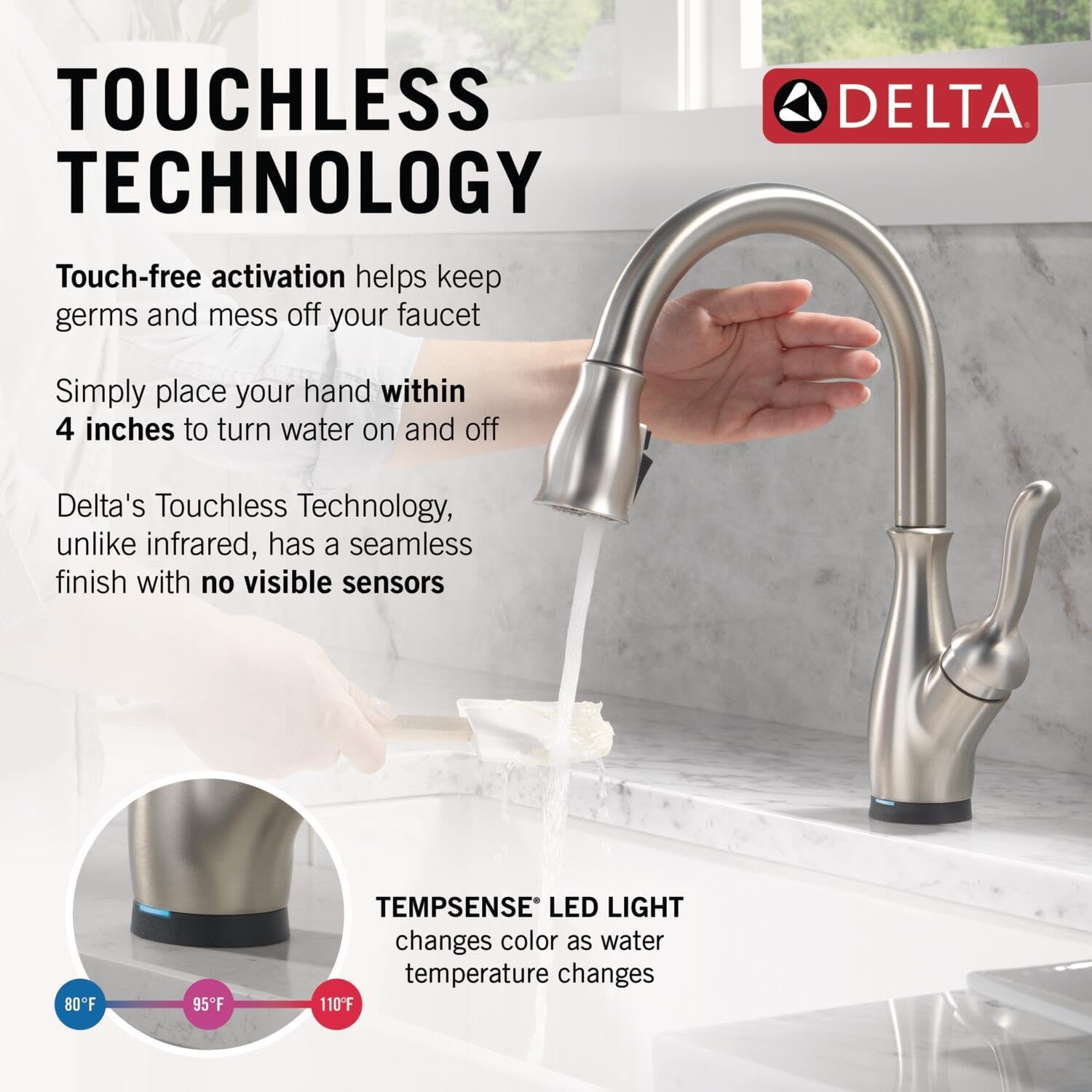 Delta Faucet Leland Touch Kitchen Faucet with Touchless Technology, Brushed Nickel Kitchen Sink Faucet with Soap Dispenser, Pull Down Kitchen Faucet, Touchless Kitchen Faucet, Spotshield Stainless
