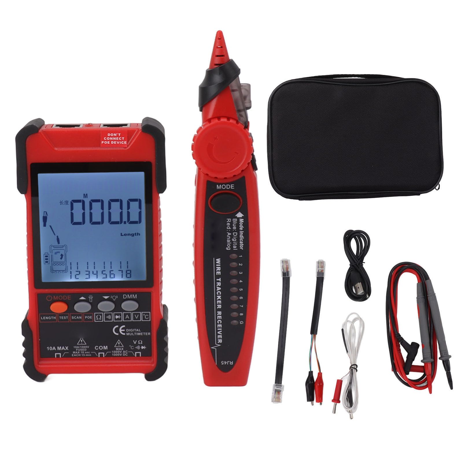 Hyuduo Tester per Cavi di Rete 2 in 1, Multimetro Digitale con Schermo LCD, Misurazione della Lunghezza del Cavo di 600 M, Mappatura e Tracciamento dei Cavi per i Tecnici della Telefonica di Rete