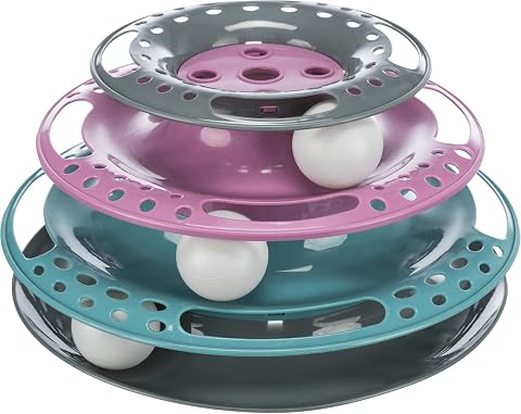 TRIXIE Catch the Balls – jouet pour chat à trois niveaux avec une balle par niveau – stimule le comportement de chasse & la stimulation mentale – plastique facile à nettoyer, ø 25 × 13 cm