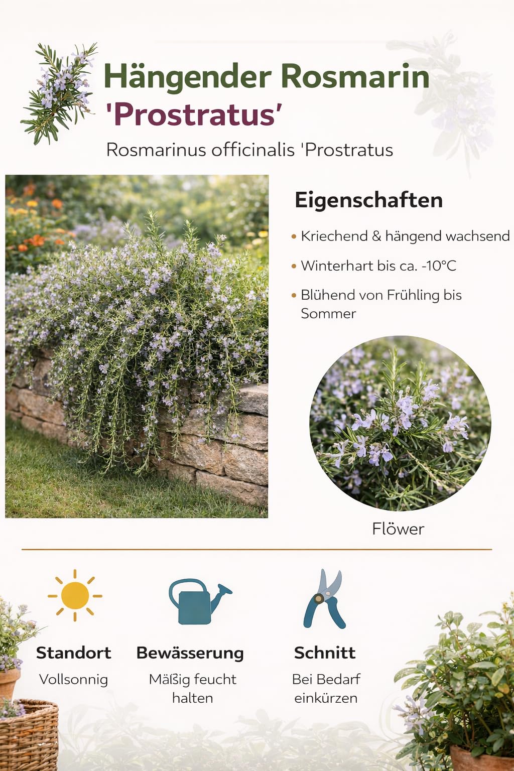Hngender Rosmarin Prostratus  Kriechender Rosmarin im 3L-Topf |  Winterharte, immergrne & aromatische Kruterpflanze | Pflegeleicht fr  Garten, Balkon & Kche : Amazon.de: Garten