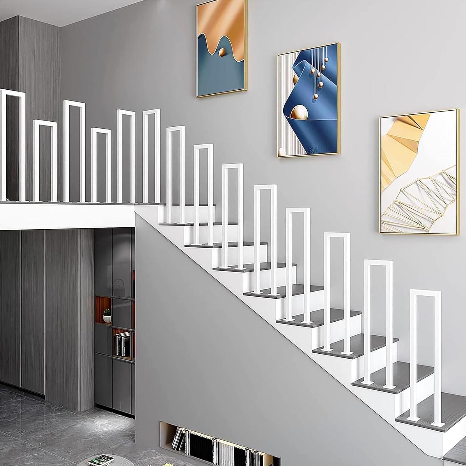 Treppengeländer U Form Weiß, Geländer Innen Modern, Treppengeländer Innen Handlauf, Geländer U Förmig Außen, Eingangsgeländer Aussen Treppe für Balkon Terrasse Veranda Garten, 85cm
