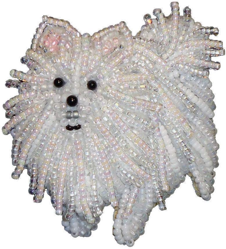 POMERANIAN Black Pink or White beaded keepsake dog jewelry pin pendant Made to Order