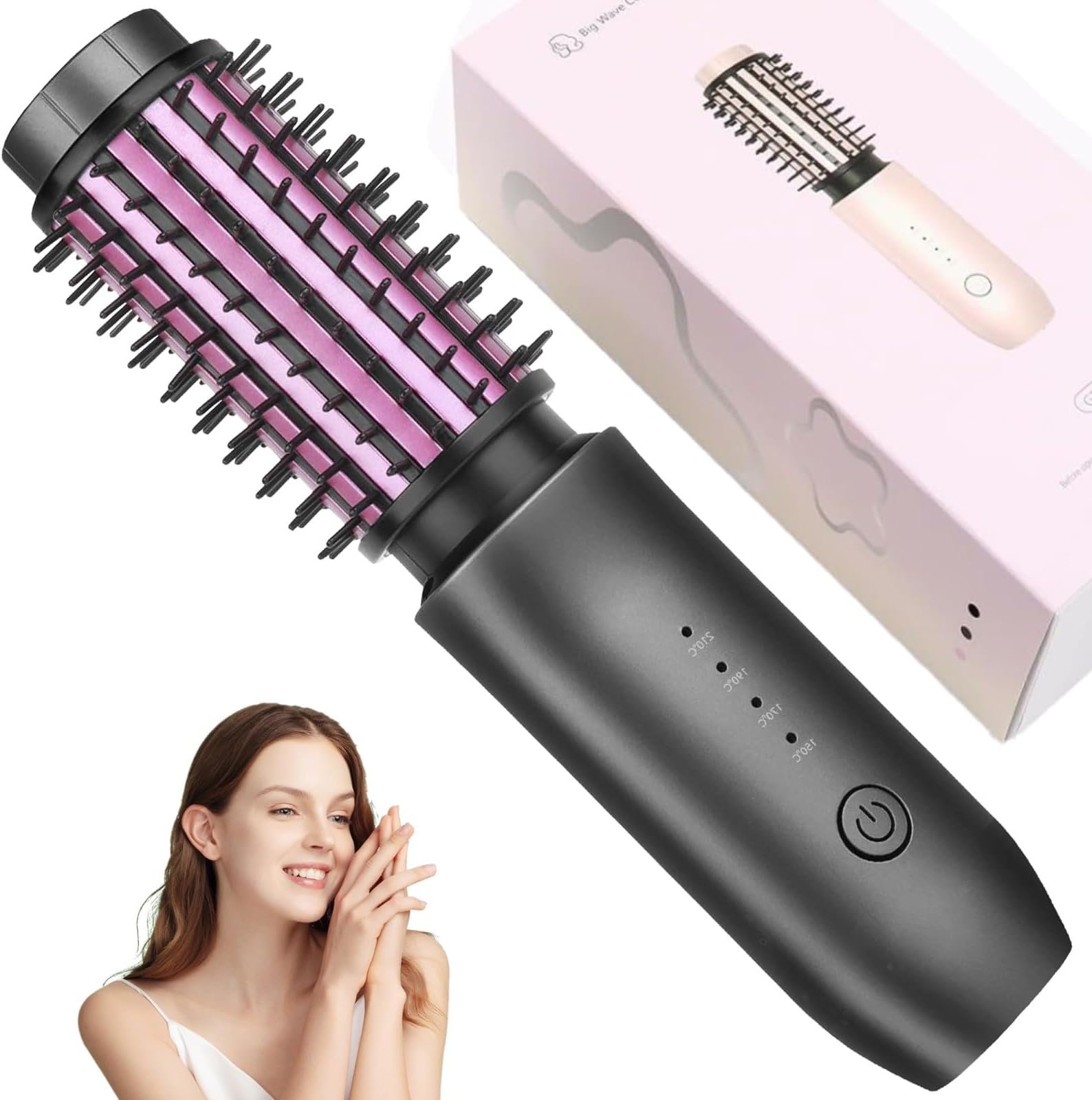Wireless Hot Air Brush, Round Hairdryer, Thermal Hair Dryer Brush, Portable Travel Curling Iron Mini, 7000 mAh USB Rechargeable With Negative Ion