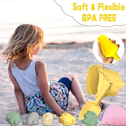 Miniatura 6 de weiff Juguetes de playa juego de 8 juguetes de arena de playa de silicona para niños cubos plegables de castillo pala 6 moldes de arena juguetes de