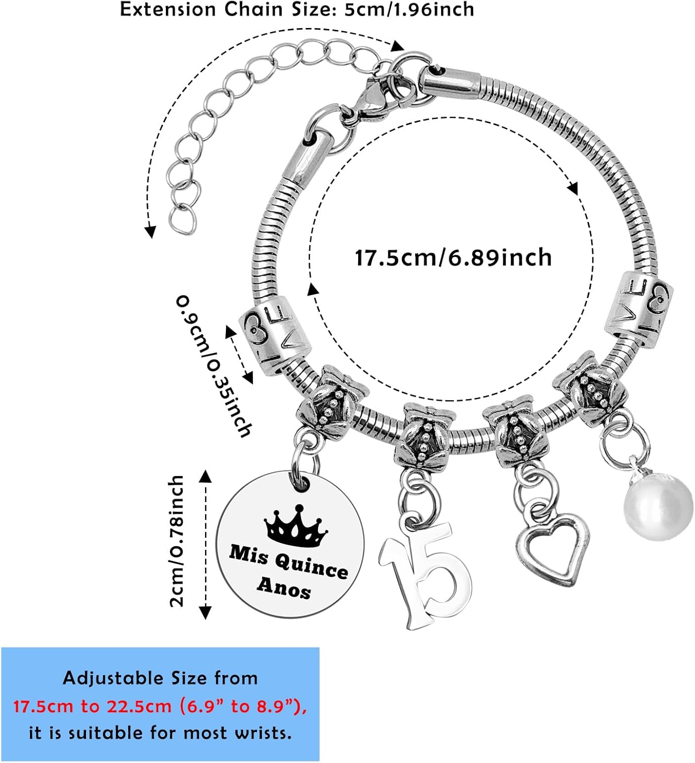 Mwphuy Quinceanera Gift 15th Birthday Gifts for Women Bracelet Sweet Fifteen Quinceanera Bangle Quince Jewelry Happy 15th Birthday Present for Her Friend Sister 13 16 18 21 Years Old Girl Present - Image 4