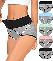 MISSWHO Women's High Waisted Cotton Underwear: Full Coverage Panties with Tummy Control & Soft Double-Layer Waistband (S-4XL)