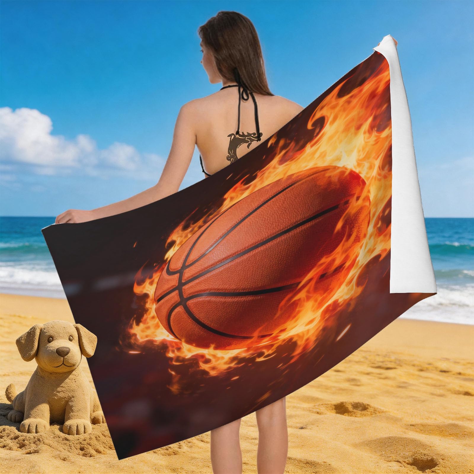 Leichong 3D Basketball Beach Towel Microfiber Soft Quick Dry for Adults, Sports Theme Bath Towel Lightweight Soft Absorbent for Travel Swimming Pool Sports, 75 x 150 cm