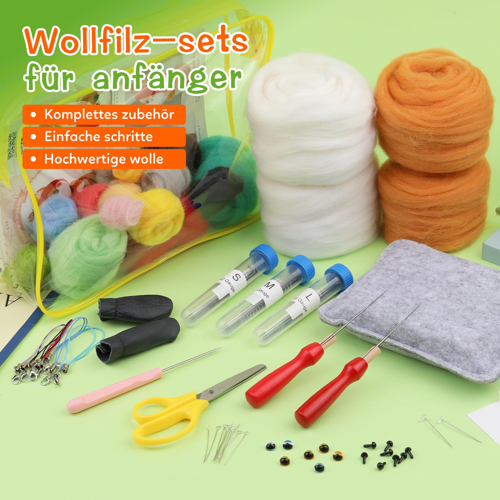 Benlay Kit de feutrage à l'aiguille pour débutants, kit de feutrage en laine pour débutants, comprend 8 pièces, instructions animales, tampon de laine à feutrer, aiguilles à feutrer, outils de