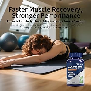 Vicwell Amino Acid, Supports Muscle Recovery and Lean Muscle Growth, Enhances Energy and Endurance, Contains Essential Amino Acids and BCAAs, 90 Capsules (1 Bottle)