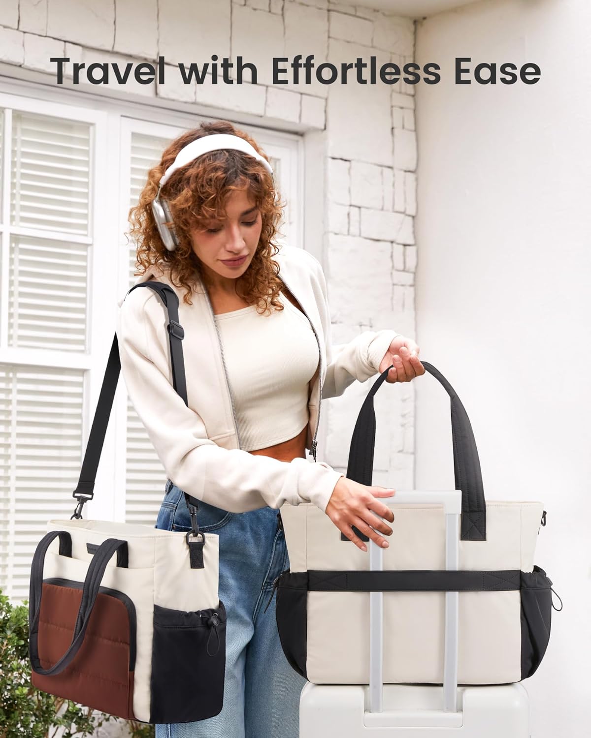 LOVEVOOK Tote Bag for Women, 15.6 Inch Puffer Laptop Work Tote with Cup Holder, Quilted Nurse Bag for Travel, Gym, Daily Use - Image 3