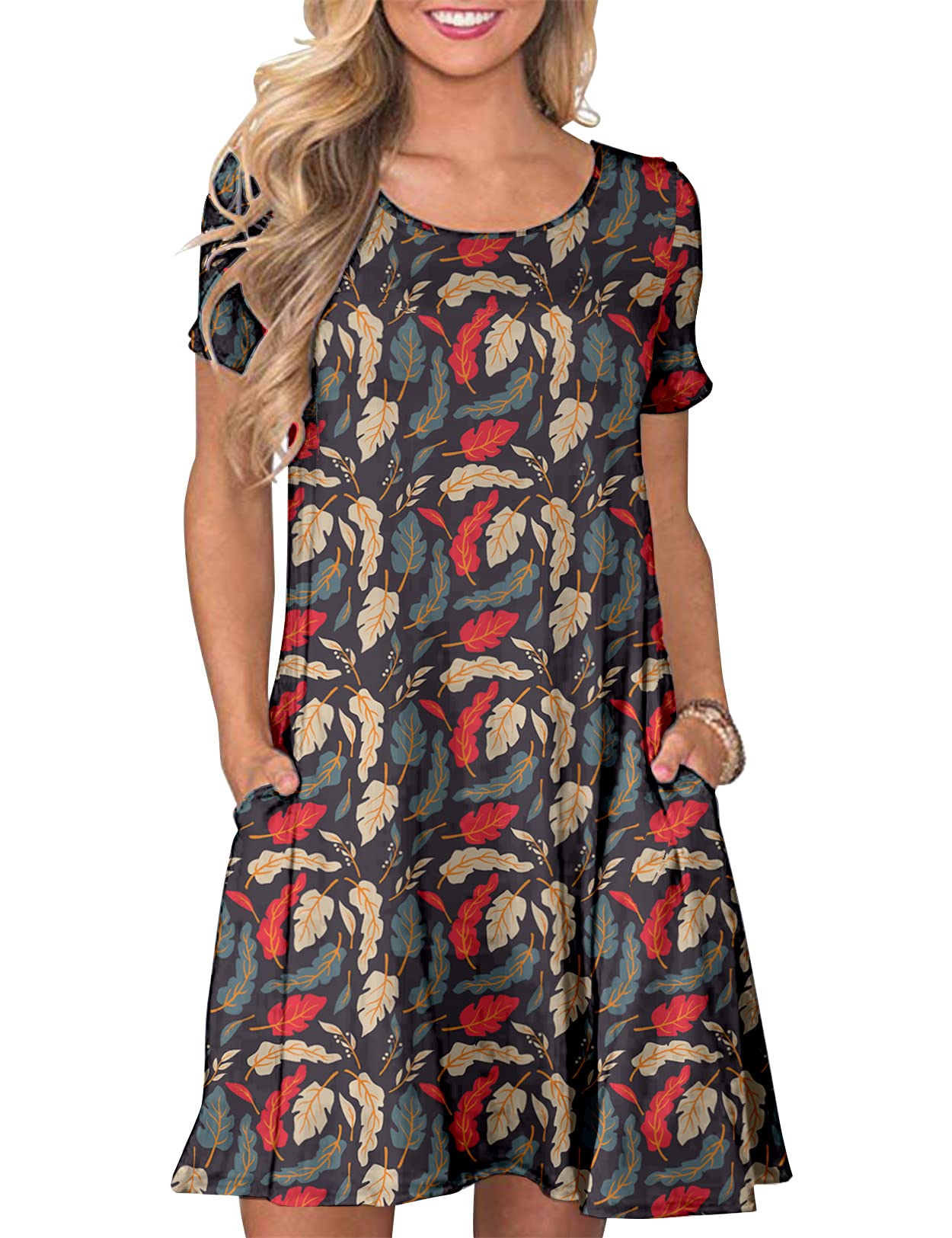 CHERFLY Vestido de Camiseta Verano Casual para Mujer Mangas Cortas con Bolsillos