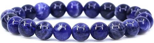 Amandastone Pulsera elástica de cuentas redondas de 0.315 in con piedras preciosas naturales de 7 pulgadas