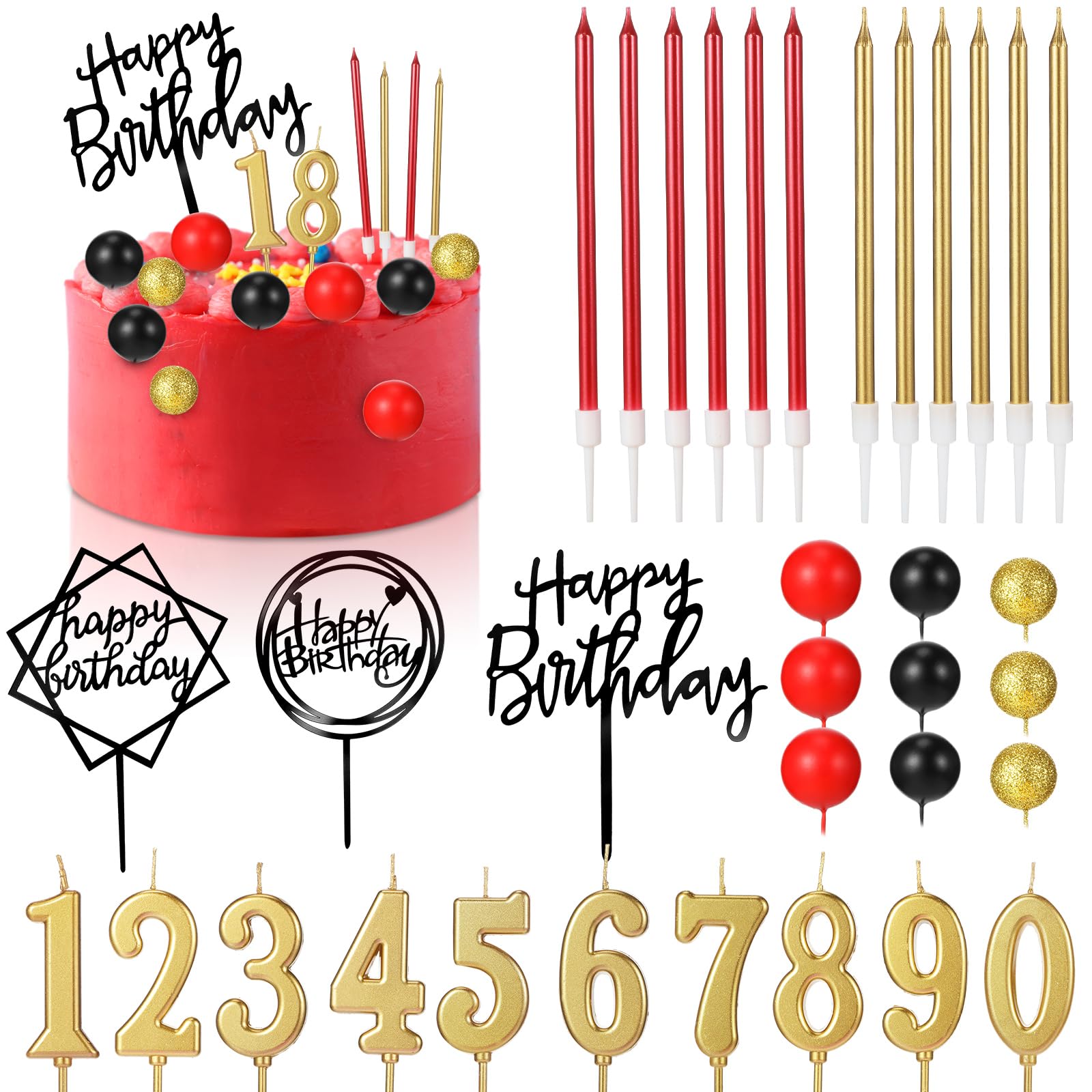 Happy Birthday Cake Toppers - 34 Pcs Candles & Picks -9 Happy Birthday Cake Toppers - 34 Pcs Candles & Picks -9