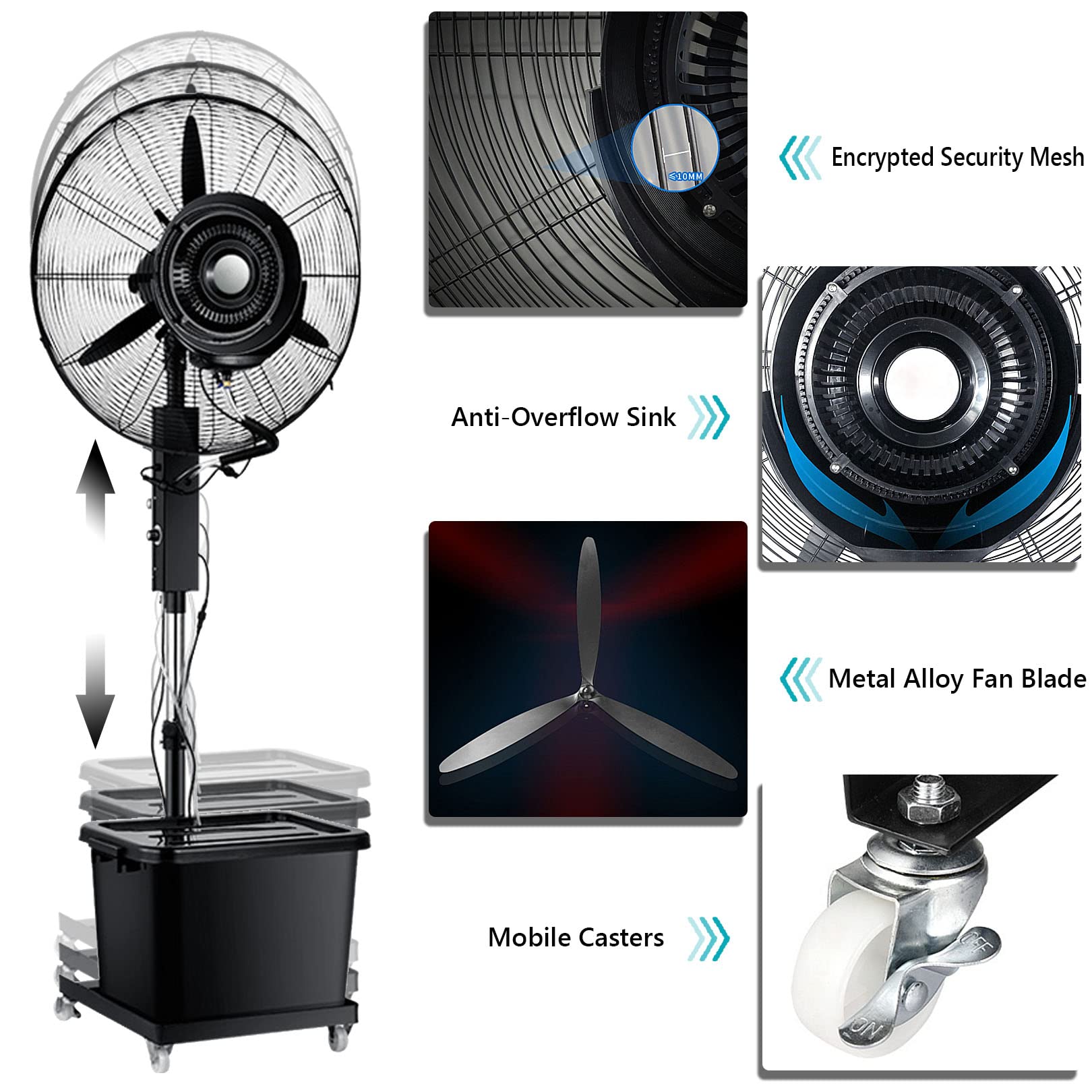 Ventilatore per esterni, regolabile in altezza a 3 velocità, ventilatore industriale da patio per uso commerciale, ideale per ristoranti e terrazze, altezza 81 cm