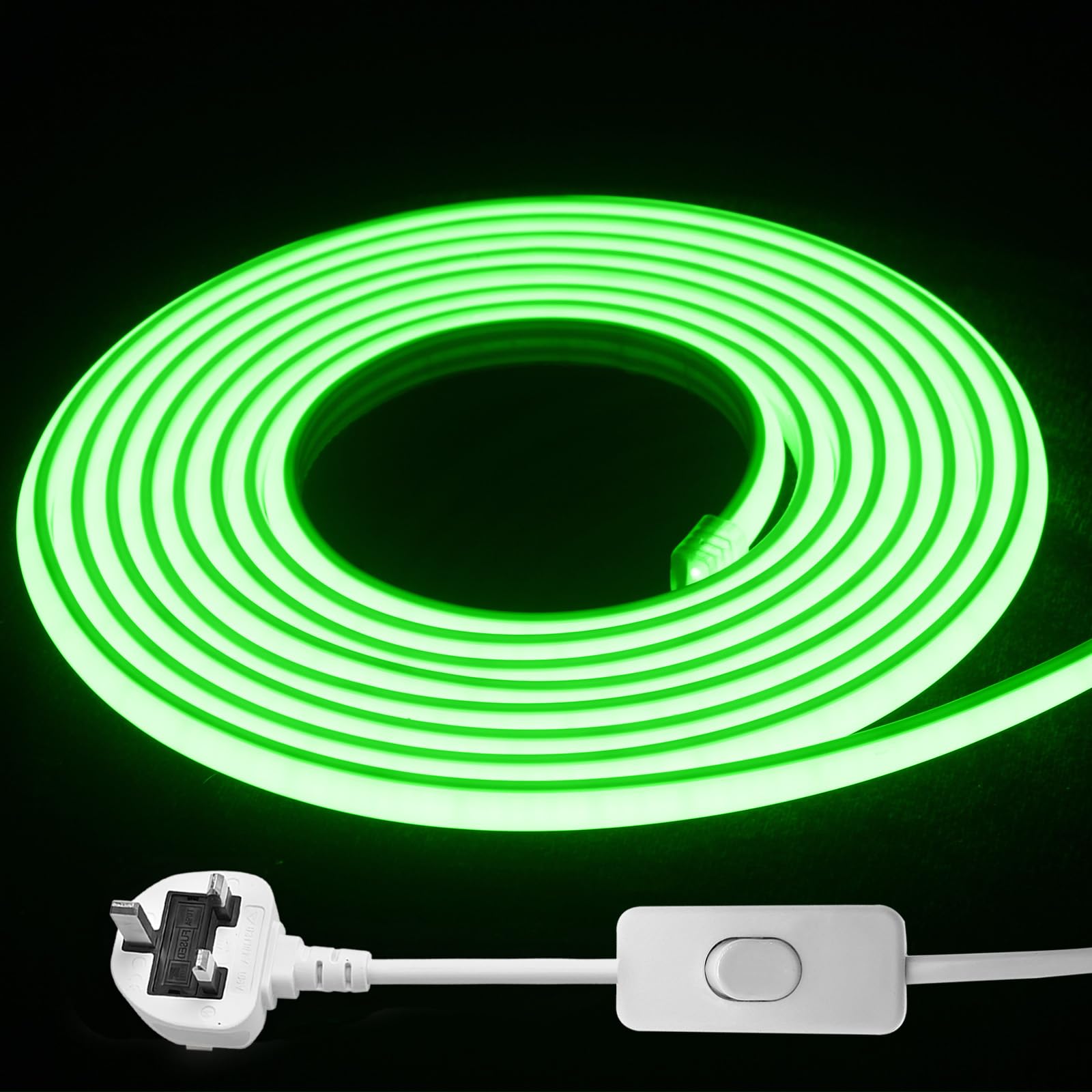STHomedeco LED Strip Light - Flexible COB Neon Light Strip, Cut to 10cm, IP65 Waterproof 220V Neon Rope Strip for Indoor Outdoor Decor with UK Plug Power Supply (Green, 25M)