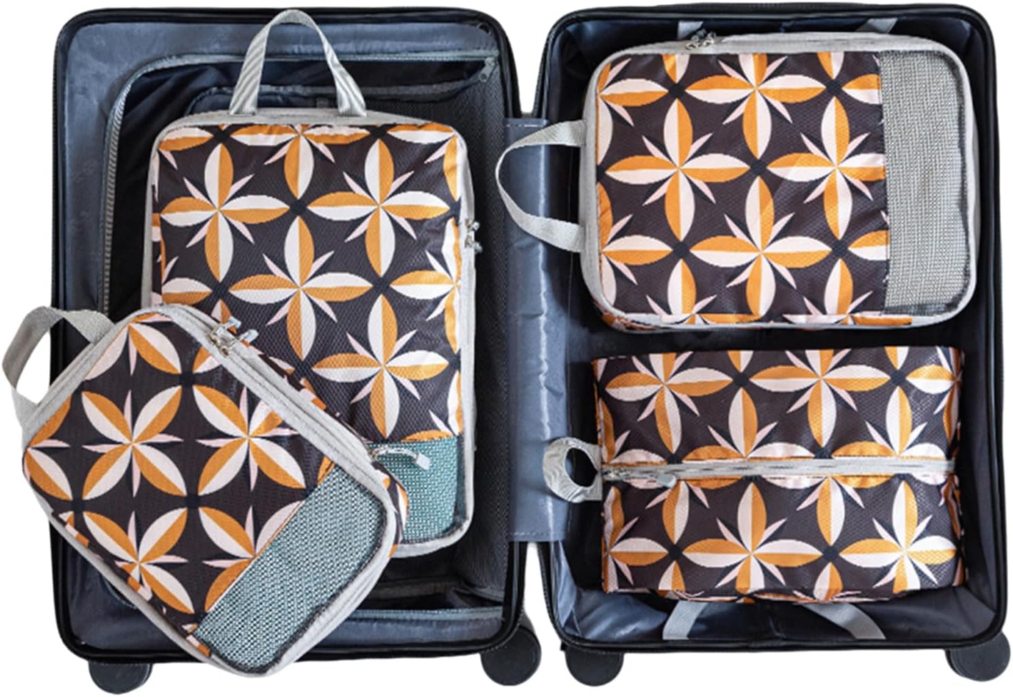 Set di 4 organizzatori da viaggio borse da imballaggio con stampa elegante organizer da viaggio cubi per vestiti e accessori