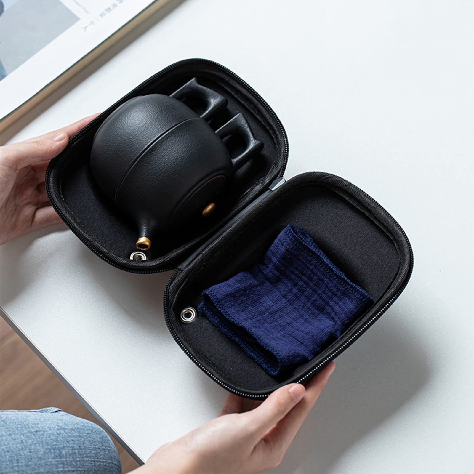 Set Teiera Da Viaggio, Teiera In Ceramica Fatta A Mano, Con Infusore Per Il Tè Borsa Portatile Bellissimo Set Da Tèbuoni Regali Aziendali Per Regalo E Famiglia,Ufficio,Nero
