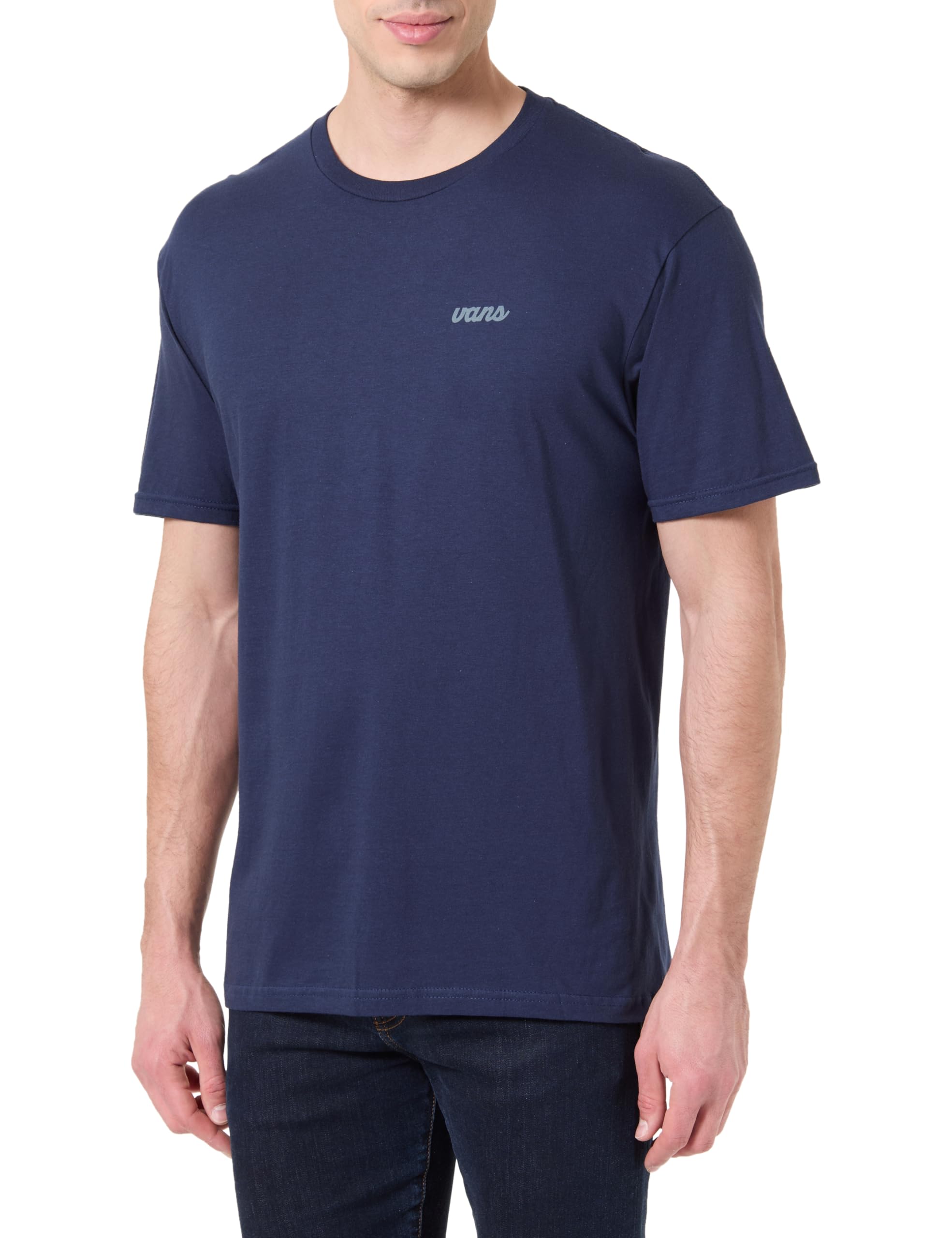 Vans Men's Scripted SS Tee, Navy and Stormy Weather, M