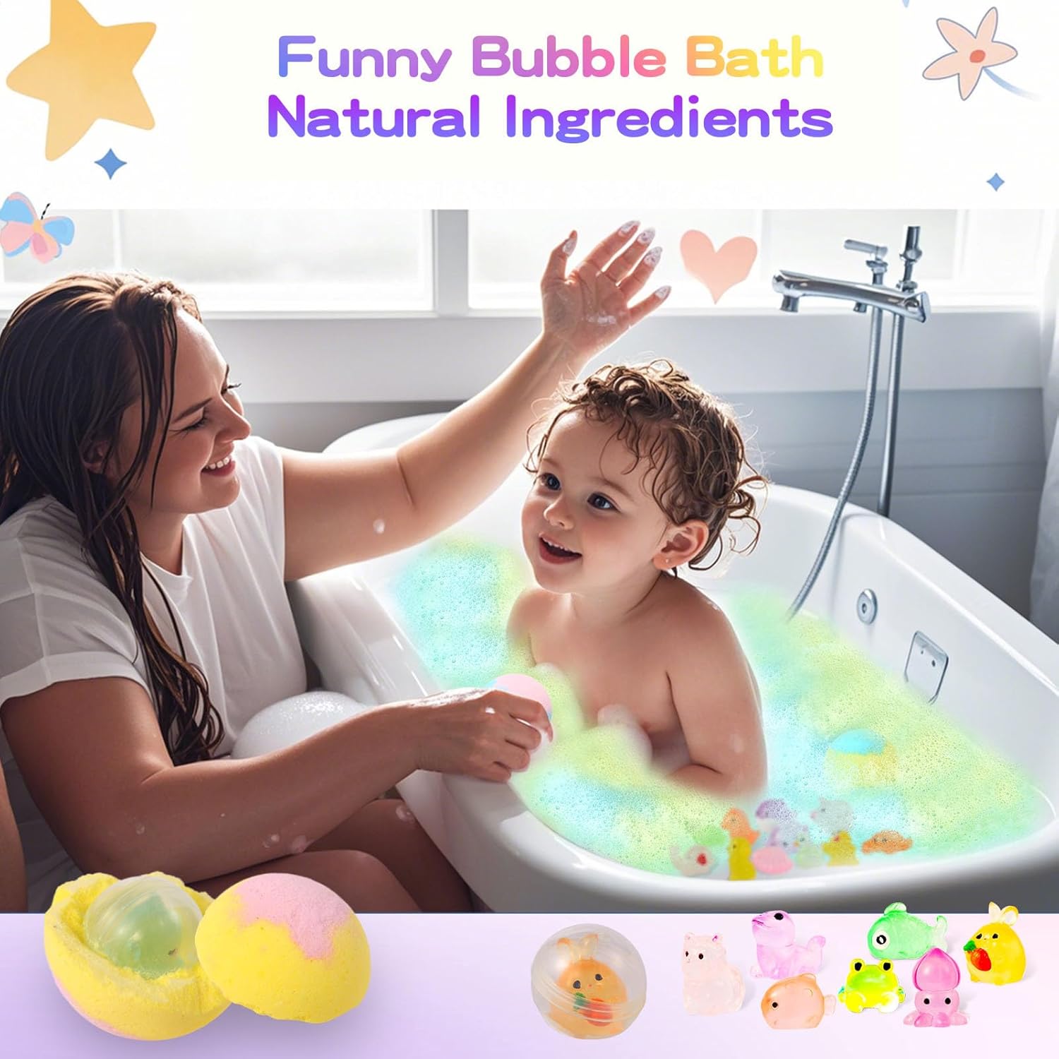 Bath Bombs for Kids, Bubble Buddies Bath Toy, Natural Bath Bombs for Kids with Mega Bubbles & Surprise Inside, Surprise with Toys Inside, Fun Foaming Bath Fizzies