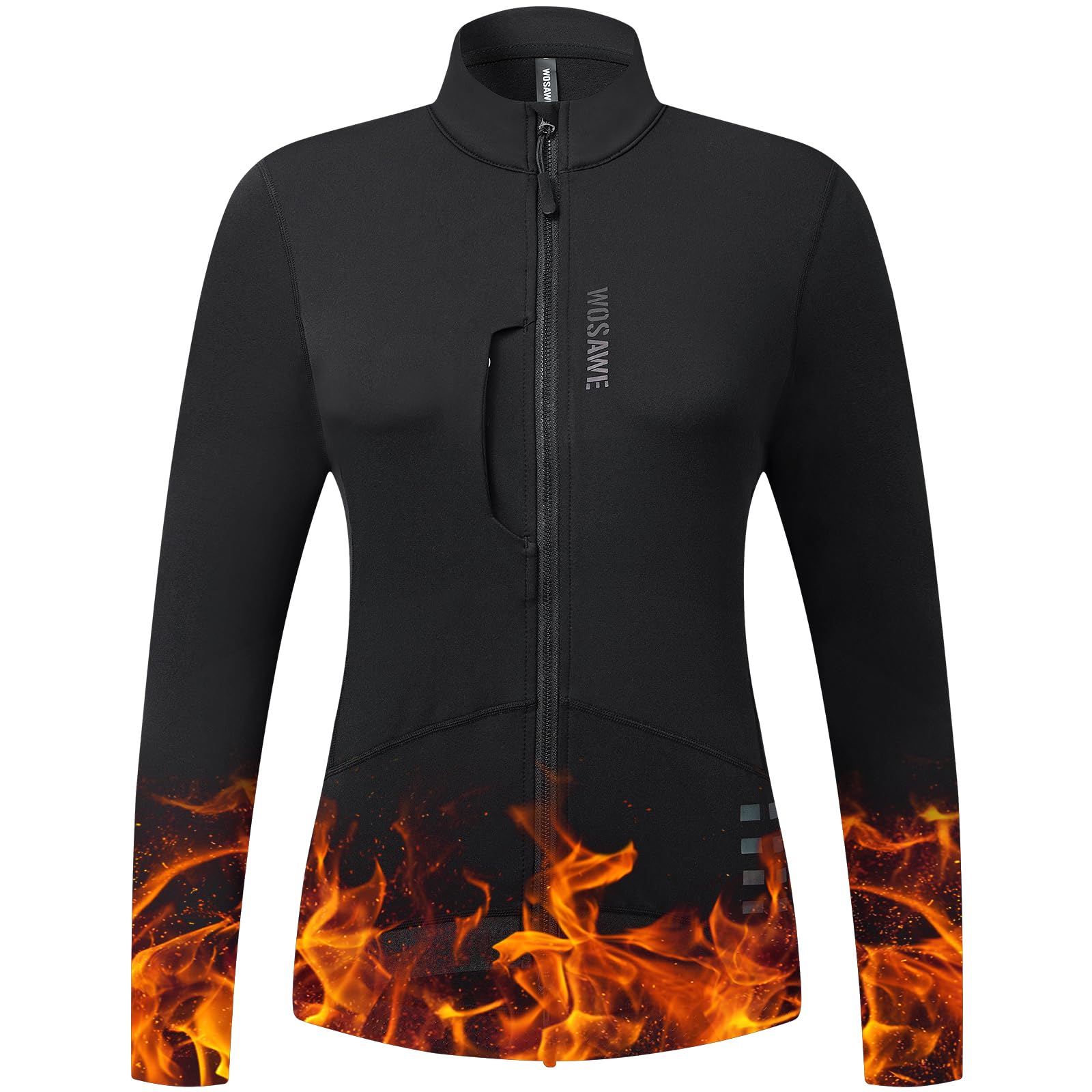 WOSAWE Dames Winterfietsjack Thermisch Fleece Warm Fietshesje Ademend Sportbovenkleding voor Hardlopen, Wandelen, Klimmen, Zwarte Jas, L
