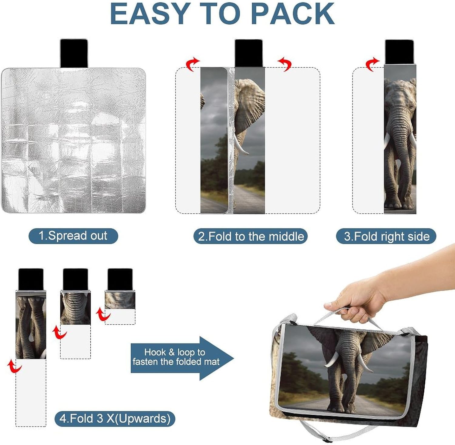 an Elephant Foldable Waterproof Outdoor Picnic Mat for Beach, Camping & Park - Outdoor Rugs with Sponge Padding