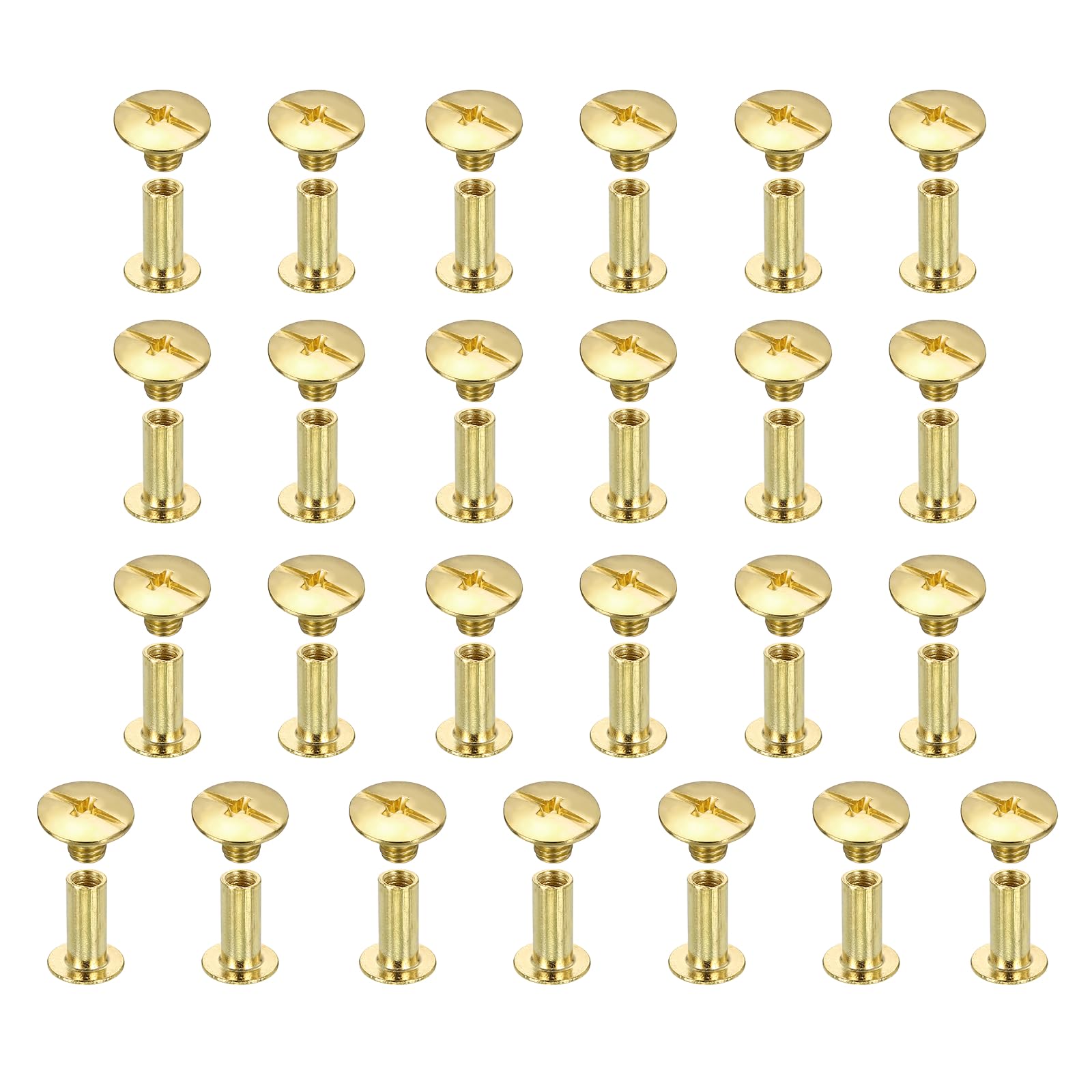 sourcing map 25set Chicago Screw M5x12mm Phillips Nail Rivet Stud Bolts Rivets Binding Post Screw for DIY Craft Leather Belt Bag Bookbinding, Gold