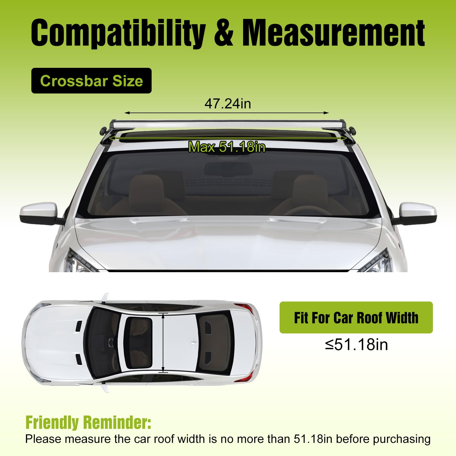 Universal Car Roof Rack 42.91in-44.88in, Heavy-Duty Aluminum Adjustable Roof Rack Cross Bars for Kayak, Bike, Luggage, Roof Rails with Theft Lock for Bare Roof Cars, 165lbs Load Capacity (47.24")